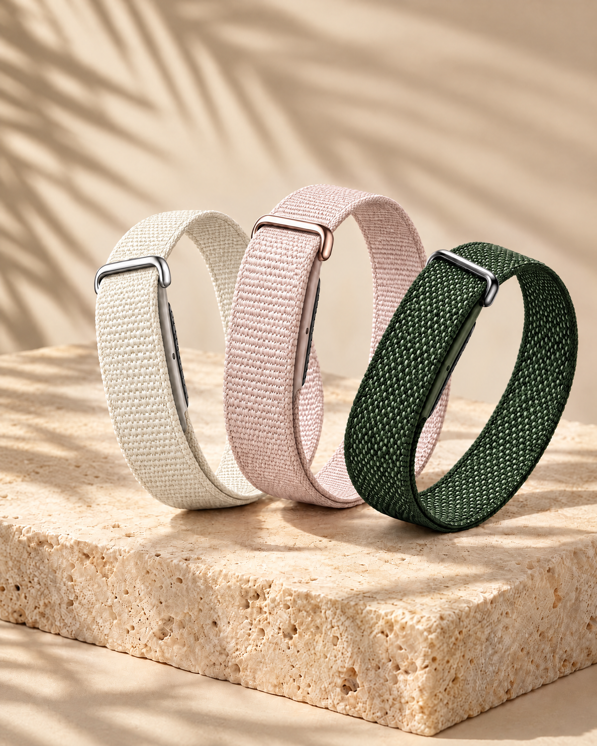 Everloop bands in starlight, sand and army green