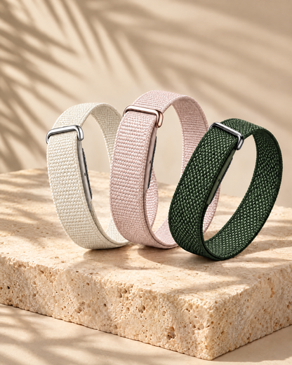 Everloop bands in starlight, sand and army green